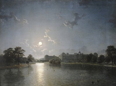 Country House across a Lake by Moonlight, c.1850 by English School