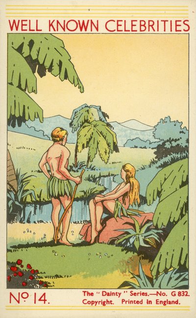 Couple dressed in leaves by English School