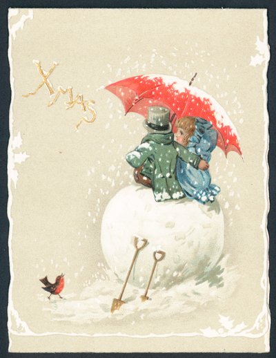 Couple Sitting on Giant Snowball by English School