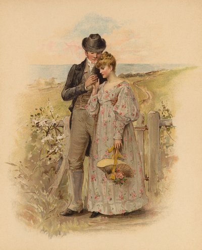 Courting Couple Walking in the Countryside by English School
