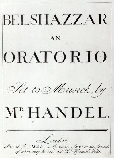 Cover of the score for Belshazzar by Handel, published in 1745 by English School