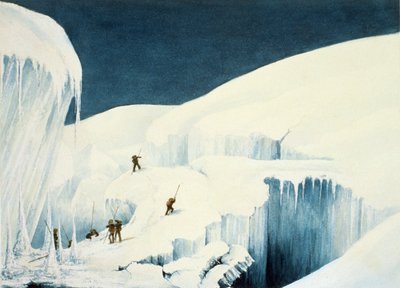 Crossing a Ravine, from A Narrative of an Ascent to the Summit of Mont Blanc by Charles Fellows, published 1827 by English School