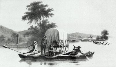 Crossing of the Platte Mouth of Deer Creek, from Exploration and Survey of the Valley of the Great Salt Lake of Utah by Howard Stansbury, published 1852 by English School