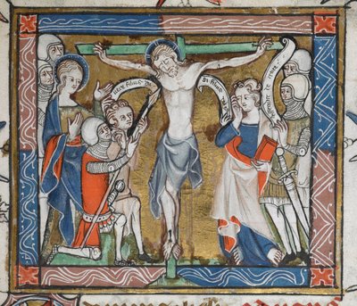 Crucifixion on a green cross by English School