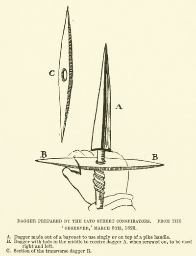 Dagger prepared by the Cato Street Conspirators, from the Observer, 5 March 1820 by English School