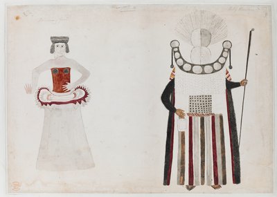 Dancing girl and a Chief Mourner of Tahiti by English School