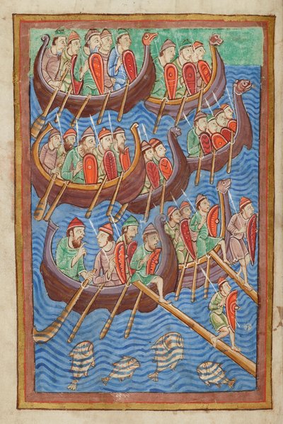 Danes under Hinguar and Hubba land in Britain, from the Miscellany on the life of St. Edmund, Bury St Edmunds, c.1130 by English School
