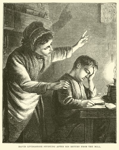 David Livingstone Studying After His Return from the Mill by English School