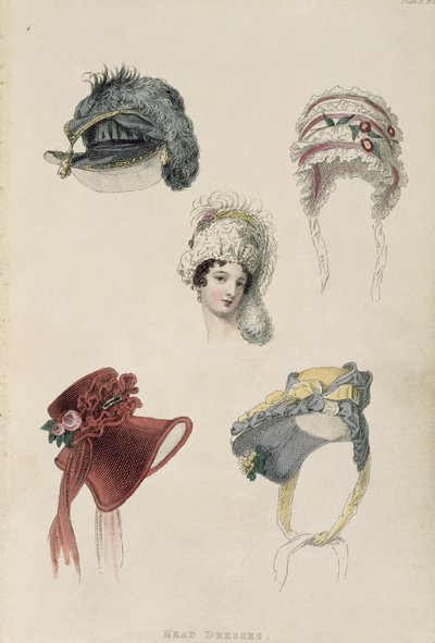 Day bonnets, fashion plate from Ackermann