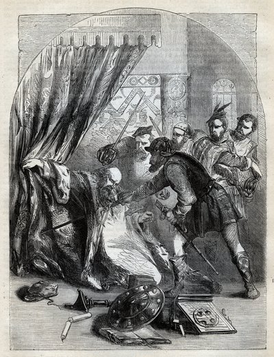 Death of Cardinal Beaton, 29th May 1546 - Cardinal David Beaton (c. 1494-1546), Archbishop of St. Andrews, Murdered during the Scottish Reformation - Engraving from 