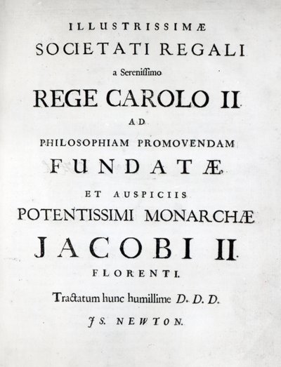 Dedication to the Royal Society of the First Edition of Newton