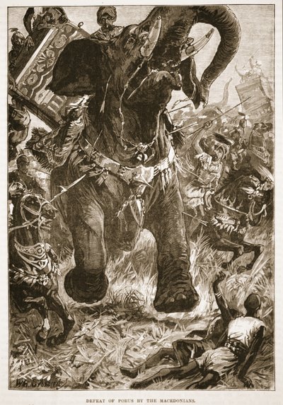 Defeat of Porus by the Macedonians by English School