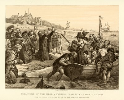 Departure of the Pilgrim Fathers from Delft Haven by English School