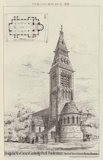 Design for New Church, Cambridge Park, Twickenham, Sketch of Tower and Chancel by English School