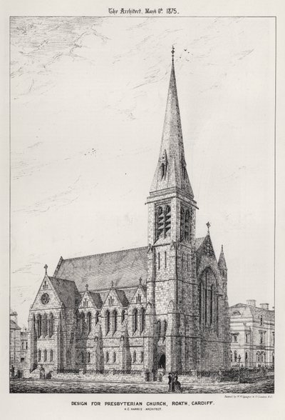 Design for Presbyterian Church, Roath, Cardiff (engraving) by English School