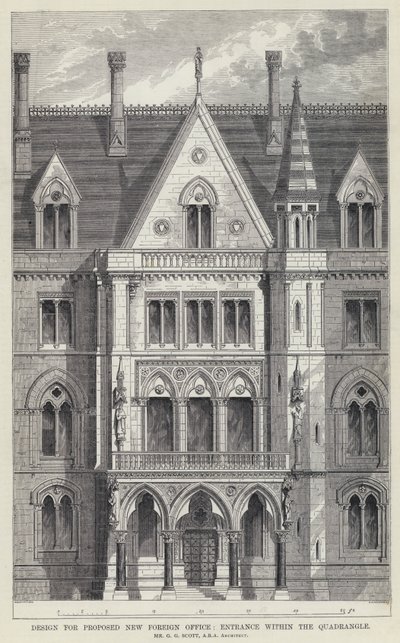 Design for Proposed New Foreign Office, Entrance within the Quadrangle by English School