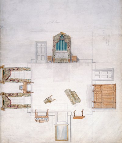 Design for a bedroom, by Gillow & Company by English School