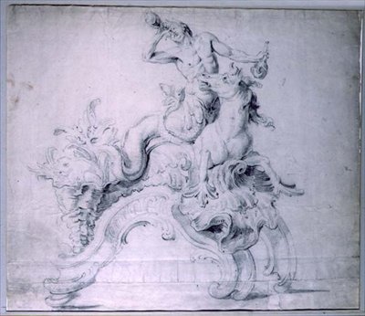 Design for a gilt-bronze firedog, designed by Lambert-Sigisbert Adam by English School