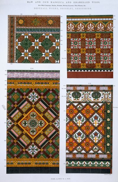 Designs for Majolica and Enamelled Tiles for Maw & Co., Benthall Works, Brosley, Shropshire by English School