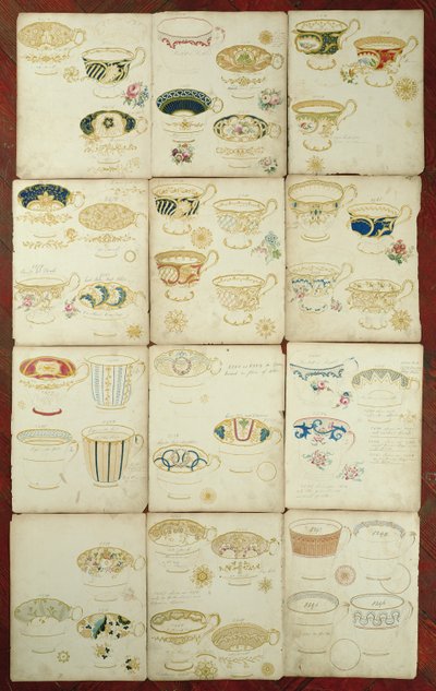 Designs for teacups produced at the Daniel Factory, Staffordshire, c.1845 by English School