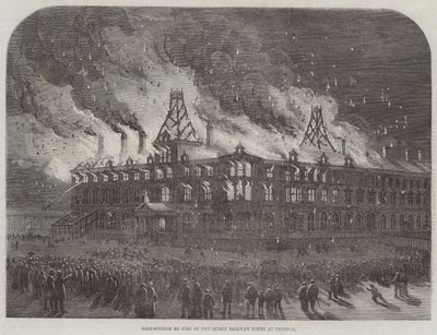 Destruction by Fire on the Queen Railway Hotel at Chester by English School