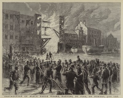 Destruction of Black Eagle Wharf, Wapping, by Fire by English School