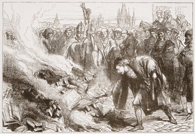 Destruction of the works of Wicliffe at Prague, illustration from The History of Protestantism by James Aitken Wylie, 1878 by English School