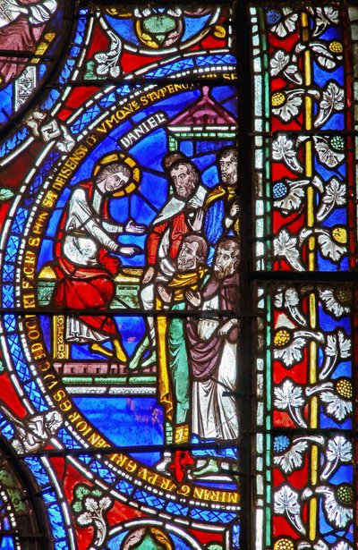 Detail from one of the Bible Windows depicting Daniel and the Elders by English School