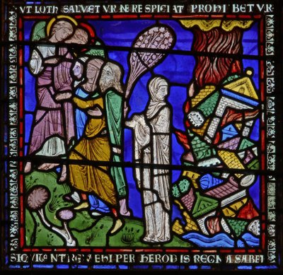Detail from one of the Bible Windows depicting Lot