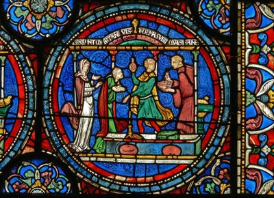 Detail from the Miracle Window depicting Audrey of Canterbury taking healing water by English School