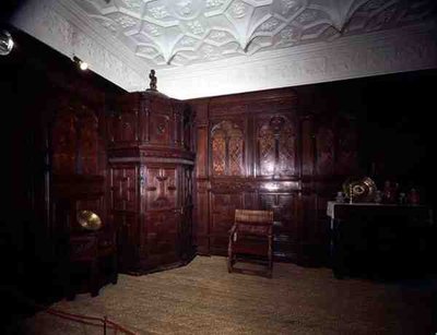 Detail of the oak panelling in the Inlaid Chamber by English School