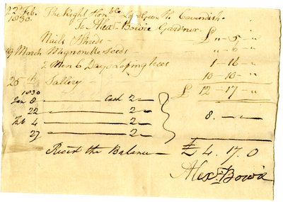 Devonshire MSS AS 3101, folio from a bundle of bills settled by Pinder Simpson for Lord George Cavendish, including Alexander Bowie