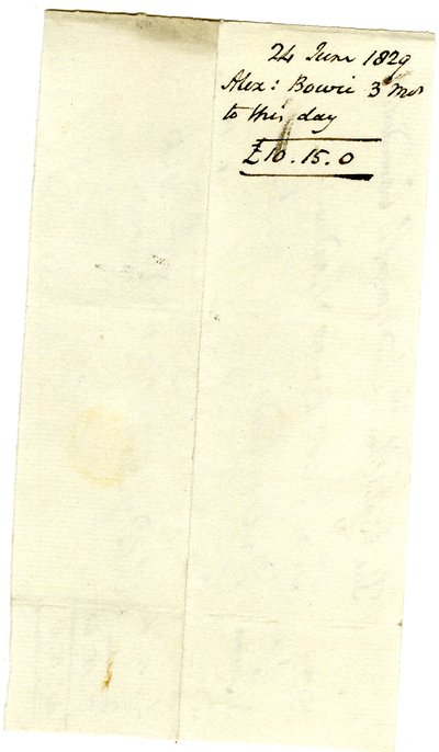 Devonshire MSS AS 3101, folio from a bundle of bills settled by Pinder Simpson for Lord George Cavendish, including Alexander Bowie