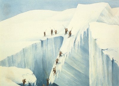 Difficult Pass of a Crevice, from A Narrative of an Ascent to the Summit of Mont Blanc by Charles Fellows, published 1827 by English School