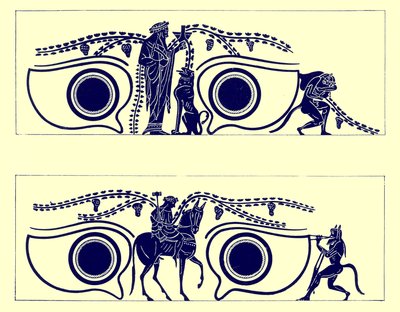 Dionysos, Hephaistos and Satyrs, illustration from Greek Vase Paintings by J. E. Harrison and D. S. MacColl, published 1894 by English School