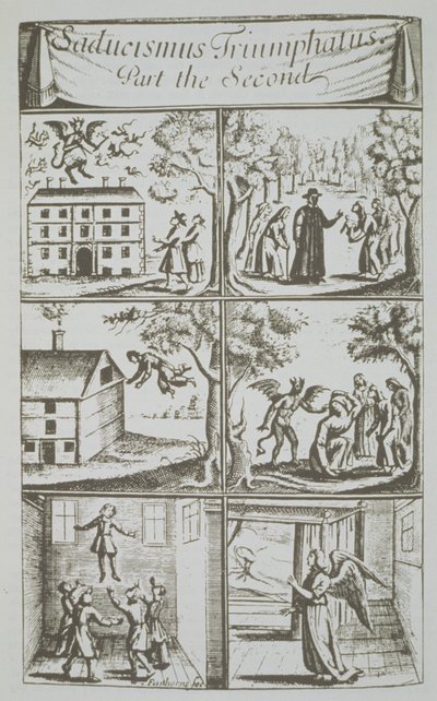 Diverse Manifestations of the Devil, copy of an illustration from Sadducismus Triumphatus Part II, by Joseph Glanvil, London 1681, used in a History of Magic, published late 19th century by English School