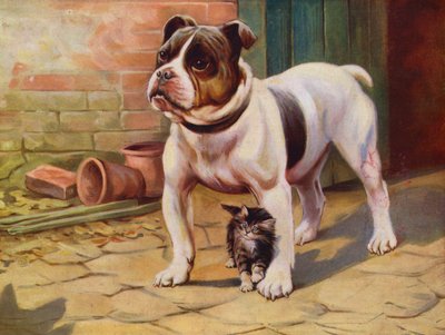 Dog and Kitten by English School