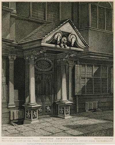Domestic Architecture: South-East View of the Porch of an Old House in Hanover Court Near Grub Street by English School