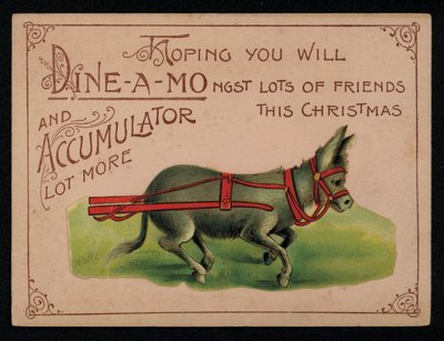 Donkey and Christmas message, greetings card by English School