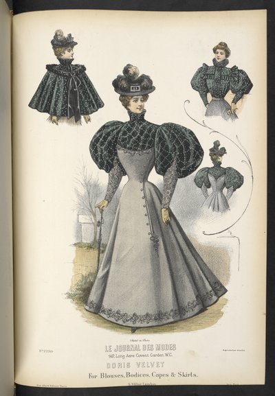 Doris velvet, For blouses, bodices, capes & skirts, Plate 2250, Doris velvet for blouses, bodices, capes & skirts, The Dressmaker and Milliner, 1895 by English School