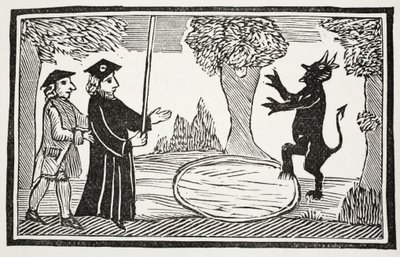 Dr. Faustus raises the Devil, illustration from Chap-books of the Eighteenth Century by John Ashton, pub. 1882 by English School