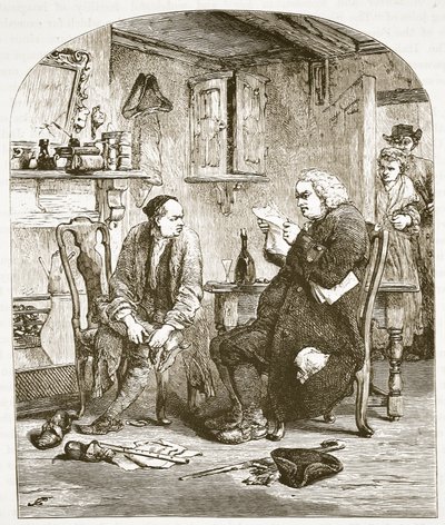 Dr. Johnson reading the manuscript of the Vicar of Wakefield, illustration from Cassell