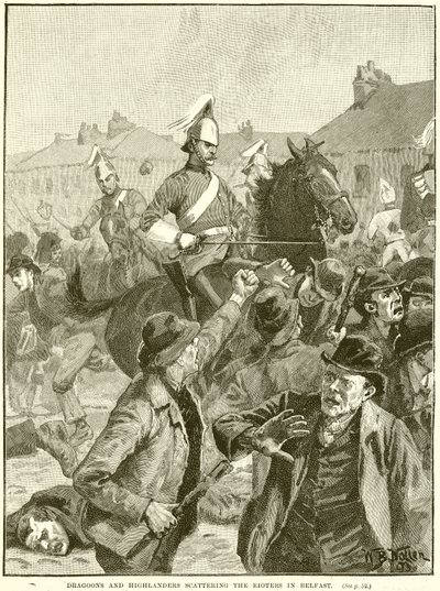 Dragoons and Highlanders scattering the Rioters in Belfast by English School