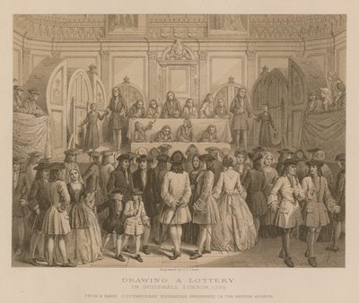 Drawing a lottery in Guildhall, London, 1739 by English School