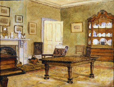 Drawing room interior with china collection by English School