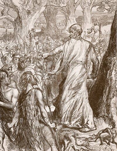 Druids inciting the Britons to oppose the landing of the Romans, illustration from Cassell