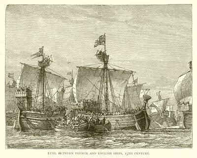 Duel between French and English Ships, 13th Century by English School