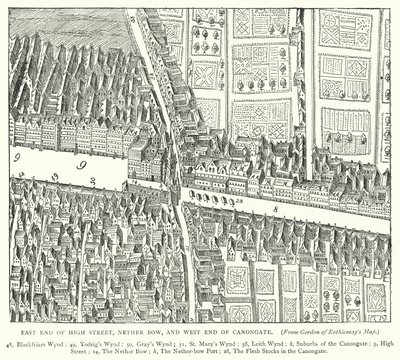 East End of High Street, Nether Bow, and West End of Canongate (engraving) by English School