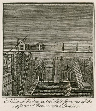 East view of Westminster Hall from one of the uppermost rooms at the Speakers by English School