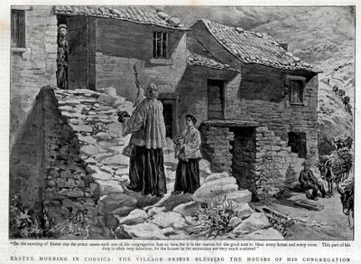 Easter Morning in Corsica, the Village Priest blessing the houses of his parish - Illustration for The Graphic by English School